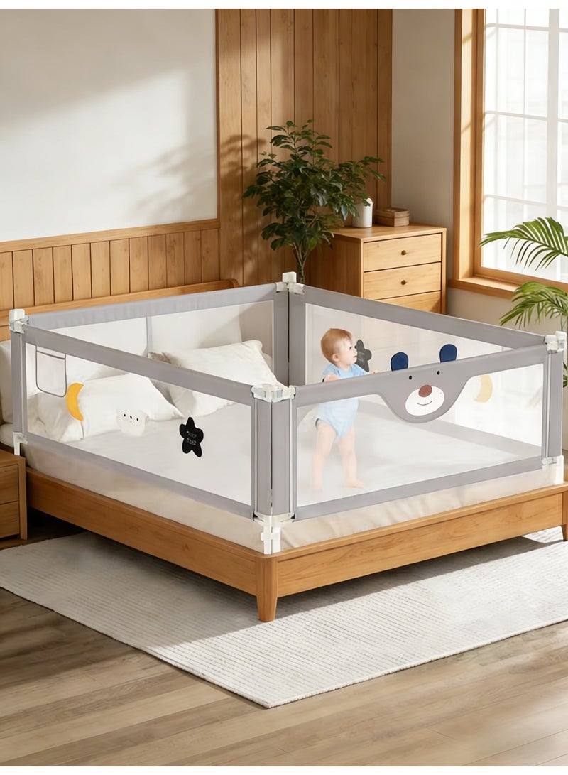 واي آند دي حاجز أمان طويل للغاية لسرير الأطفال الصغار مقاس 75 بوصة | حاجز أمان للسرير قابل للتعديل من جانب واحد مع أقفال أمان مزدوجة وجيب تخزين جانبي | مناسب تمامًا للأسرة المزدوجة/الكاملة/الكبيرة/الكبيرة جدًا (نمط الدب) - Image 1